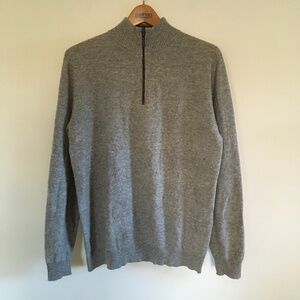 Forte Mens M 100% Cashmere 1/4 Zip Mock Neck Sweater Gray Elbow Patch Textured